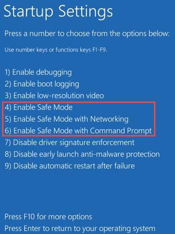 boot options, including enabling Safe Mode. Press Restart. Prompt press F6. After Windows 10 reboots, you can choose which boot options you want enabled.
