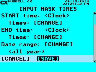 Enter the desired number of minutes After setting up one of the above Input Types continue: SELECT [CHANGE] in the Control field 1. Choose the Relay or Group to be controlled and then Press ENTER.