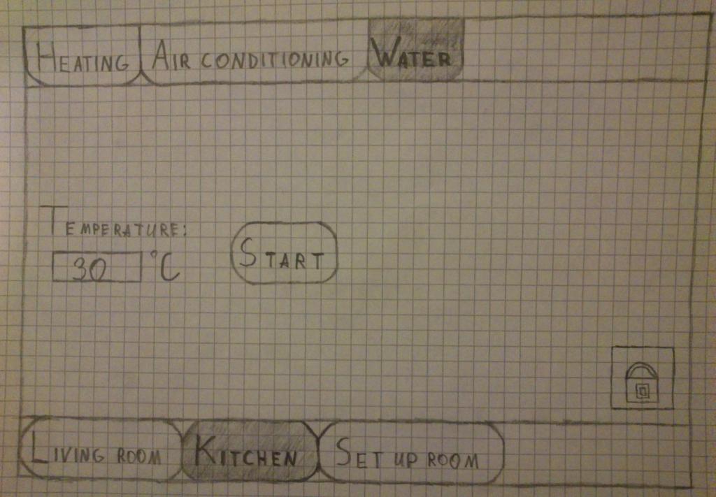 Screen to set up water temperature in the kitchen (tap).
