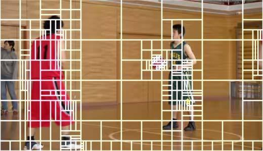 (a) 3rd frame (BasketballPass, LDP, QP 27) (b) 4th frame (BasketballPass, LDP, QP 27) Figure 2: Block partitions of two successive frames coded by QTBT structure.