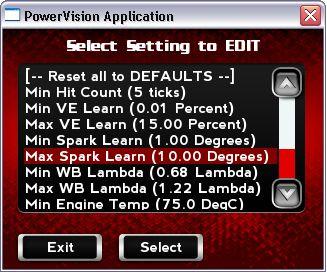 CHAPTER 4 Power Vision Menus The setting value is updated. In this example, Max Spark Learn is now 10 degrees. 9 Touch Exit to exit the Setting screen.