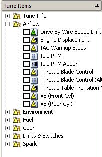 WORKING WITH WINPV Tune Items When using the compare feature, a colored flag may be visible next to certain tune items.