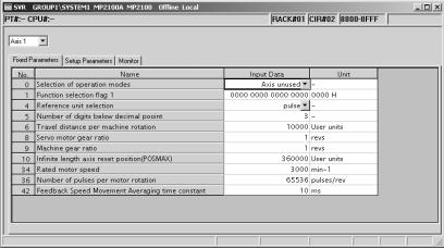 8.8 MP2100 Module Configuration Definitions (4) SVR Definitions This section explains how to set the motion parameters of the SVR Module. Open the SVR Definitions Window according to 8.3.