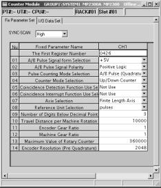 8.9 MP2300 Module Configuration Definitions (a) Counter Module Menus The following table shows the menu commands and functions displayed in the Counter Module Window.