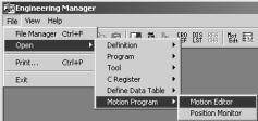 2.3 Engineering Manager 2. The Motion Editor Window will open in the Engineering Manager Window as shown below. 2 3.