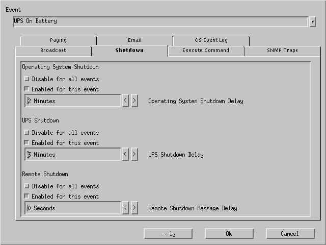Fig 3. paclient Events Manager - shutdown parameters screen.