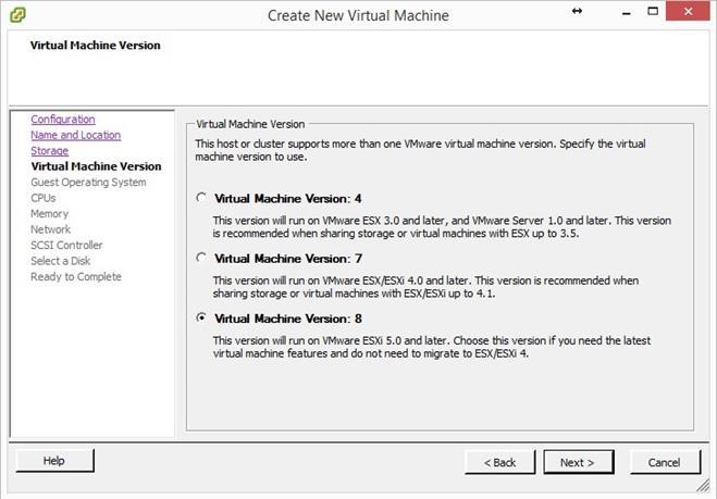 In the Virtual Machine Version pane, select Virtual