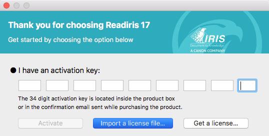 Fill in all required fields and click Add File at the bottom of the page. Select the Text file you saved. The default file name is Readiris Activation.text.