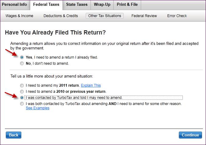 5) The next screen will ask you about your original federal return.