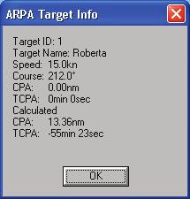 TOOLS FOR SAFE NAVIGATION Show: The following selections may be made for displaying the targets: Toggles on/off all selected ARPA/AIS target options in the chart: Vectors: Disable: No ARPA target