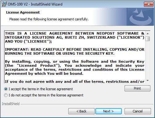 OMS-100 User Manual When setup is started, the InstallShield Wizard pops up with the welcome screen. Click on Next > to continue with the setup procedure.
