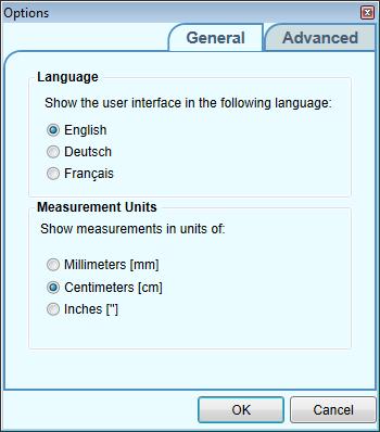 OMS-100 User Manual General Tab Select a language for the user interface Select the measurement unit to be used in the user