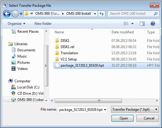 OMS-100 User Manual Import Profiles: Import profiles from an existing package file.