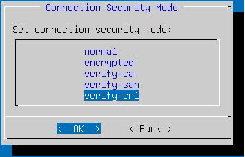 Changing the Connection Security Mode There are 5 connection security modes: normal: All connections are unencrypted and unblocked encrypted: All connections are either encrypted or blocked