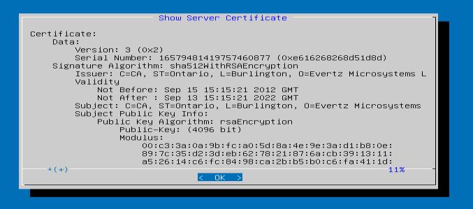 Show Server Certificate This option allows the administrator to review the certificate that identifies a particular MAGNUM