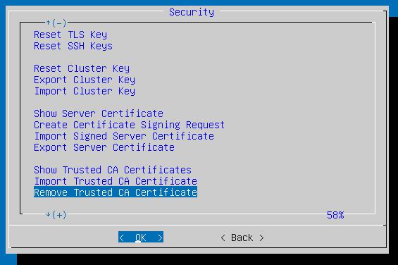 Remove Trusted CA Certificate This option allows the administrator to remove and thereby stop trusting a CA certificate.