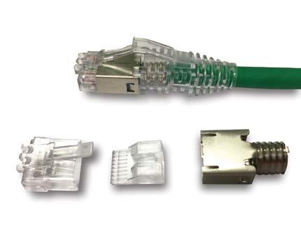 CAT 6A, shielded, 8-position plug (MP-6AS-_-_) Each kit includes: - () Modular plug assembly - () Wire holder - () Strain relief Cat 6A performance achievable when used with PiMF