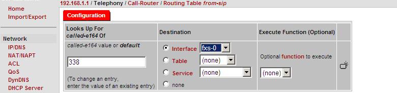 For the Destination select Interface and select the matching fxs port for that