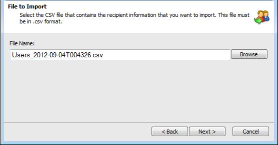 Marketer's Guide 3. In the File to import dialog, select *.csv file from your local disk and click Next. 4.