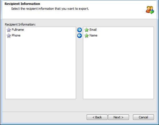 3. In the Recipient Information dialog box, select the fields
