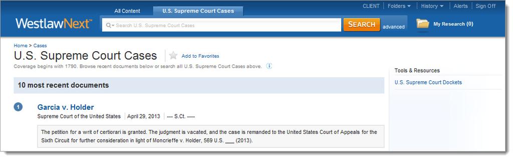 You can search all cases from the court by typing a search in the search box and clicking Search.