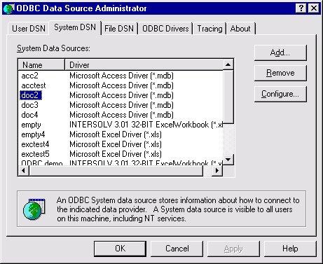 1MRS751258-MUM 9 Documentation Tool Figure 76. The System DSN tab of the ODBC Data Source Administrator 9.