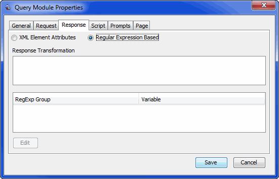 Query Module Properties Options Description Regular Expression Based Response transformation field: Add regular expressions enclosed in parentheses.
