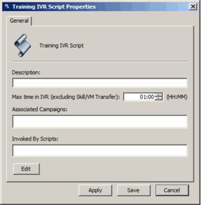 IVR Examples Creating an IVR Script 4 To start creating the script flow, open the Script Properties. 5 Double-click the script name, or right-click and select View Properties.