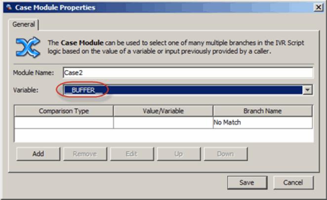 By default, this module has a No Match branch that is used when the user input does not match the criteria defined in the Case module. 1 Add the Case module and connect it from the Get Digits module.