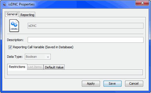 This variable may contain either a boolean or string value. For example, in your Call Variables folder, create the boolean variable isdnc.