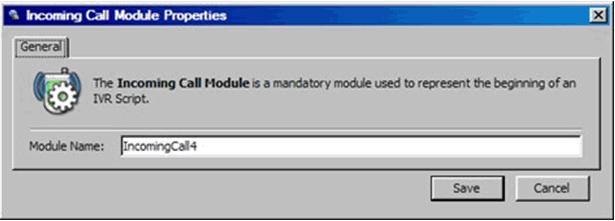 Designing IVR Scripts IVR Modules work area. You can name the module, but you cannot assign properties to it. Read the description in IVR Modules.
