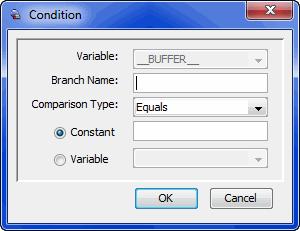 Case Module Options Table: Comparison Type Value/Variable Branch name No Match branch Condition window Description Represent the operator, the right variable, and the exit from the module, for