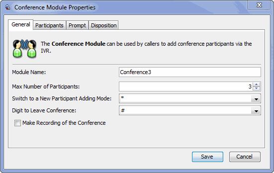 Chapter 8 Conference Module The Conference module enables callers to add other parties to a conference call. Callers entering this module are prompted to enter a phone number to invite a participant.