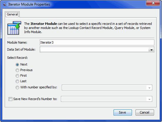 Chapter 15 Iterator Module The Iterator module enables you to select a specific contact record from a set of records received from other modules.
