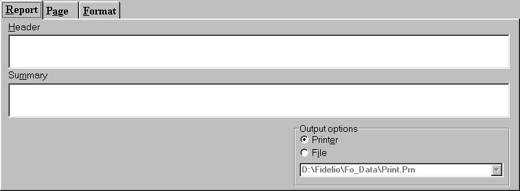Suite 7 Rooms Maintenance Manual Defining headers and footers for the table The other two tabs of the Table Print dialog box are used to enter text for headers and footers of the report: Report tab: