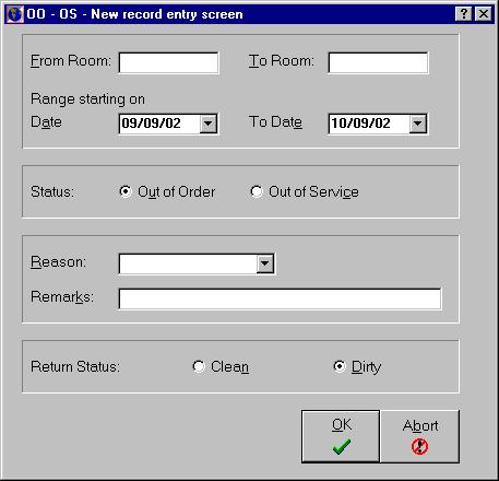 Using Housekeeping Tools 4. In the From Room field, type in the number of the room you want to place out of order/service. You can place a group of sequentially numbered rooms out of order/service.