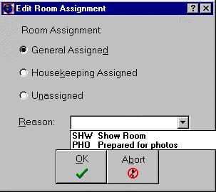 Suite 7 Rooms Management Manual You can also select a different room assignment in the Edit Room Assignment dialog box. 4. Click OK.