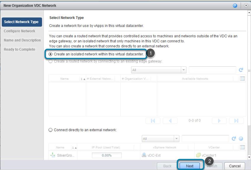 Configure a new Internal Network for SilverGroup Select Create an isolated