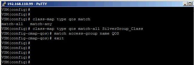 config t ip access-list QOS permit ip any any exit Configuring class-map for traffic Create a class-map called SilverGroup_Class to classify packets that match the QoS access-group