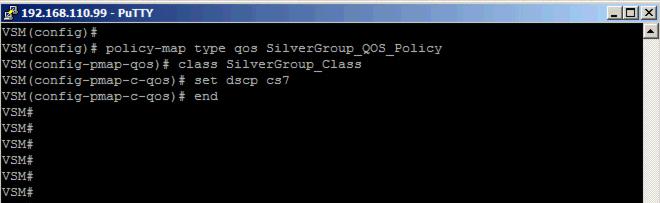 Creating QOS Policy for the traffic class The policy defined for the SilverGroup_Class is marked with a DSCP value of cs7.
