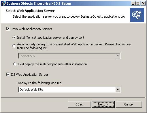 Web Applications Installation Performing a Web Tier installation 6 To configure a Java web application server for BusinessObjects Enterprise you will need the web application server administrator