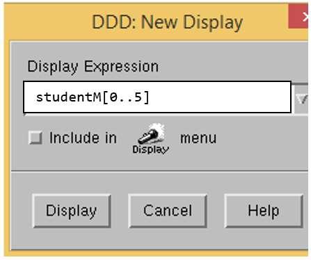 Figure 10: Showing the contents of studentm[1] using a New Display. You can also display slices of an array.