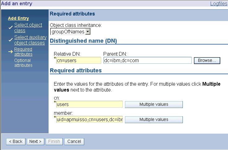 Relative DN: cn=users Parent DN: dc=ibm,dc=com cn: users member: