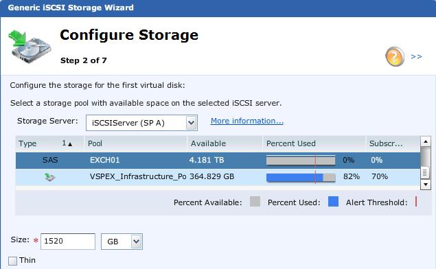 Figure 11. Configuring storage for Microsoft Exchange 3. The Generic iscsi Storage wizard opens. Type a name and description for this iscsi storage, and click Next. 4.