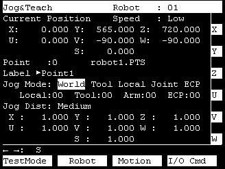 Operation 2. TEACH Mode ECP : Jogs the robot along the axes of the coordinate system defined by the current external control point. Coordinates are World coordinates.