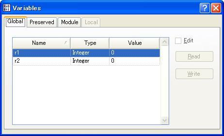 Operation 4.TEST Mode 4.6.9 Variables (TEST mode) In TEST mode, the EPSON RC+ [Variables] dialog can be displayed to monitor variables.