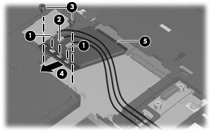 3. Remove the WLAN module (4) by pulling the module away from the slot at an angle.