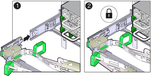 Installing a ZS5-2 Cable Management Arm When inserting connector D into the slide-rail, the preferred and easier method is to install connector D and the latching bracket as one assembly into the