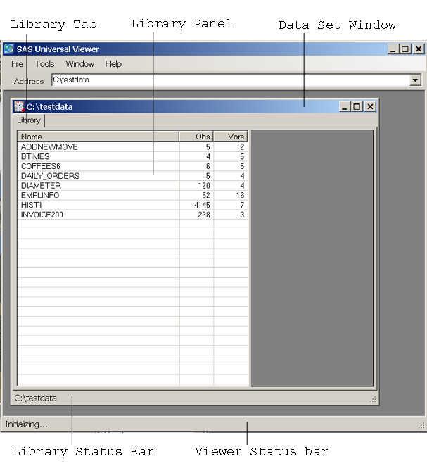 10 Chapter 2 SAS Universal Viewer Interface Using the Interface to View Libraries and Files View a Library To view a SAS data set library,
