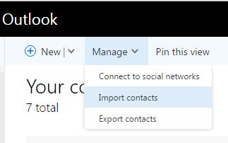 From Outlook, open your contact page by clicking on the people icon
